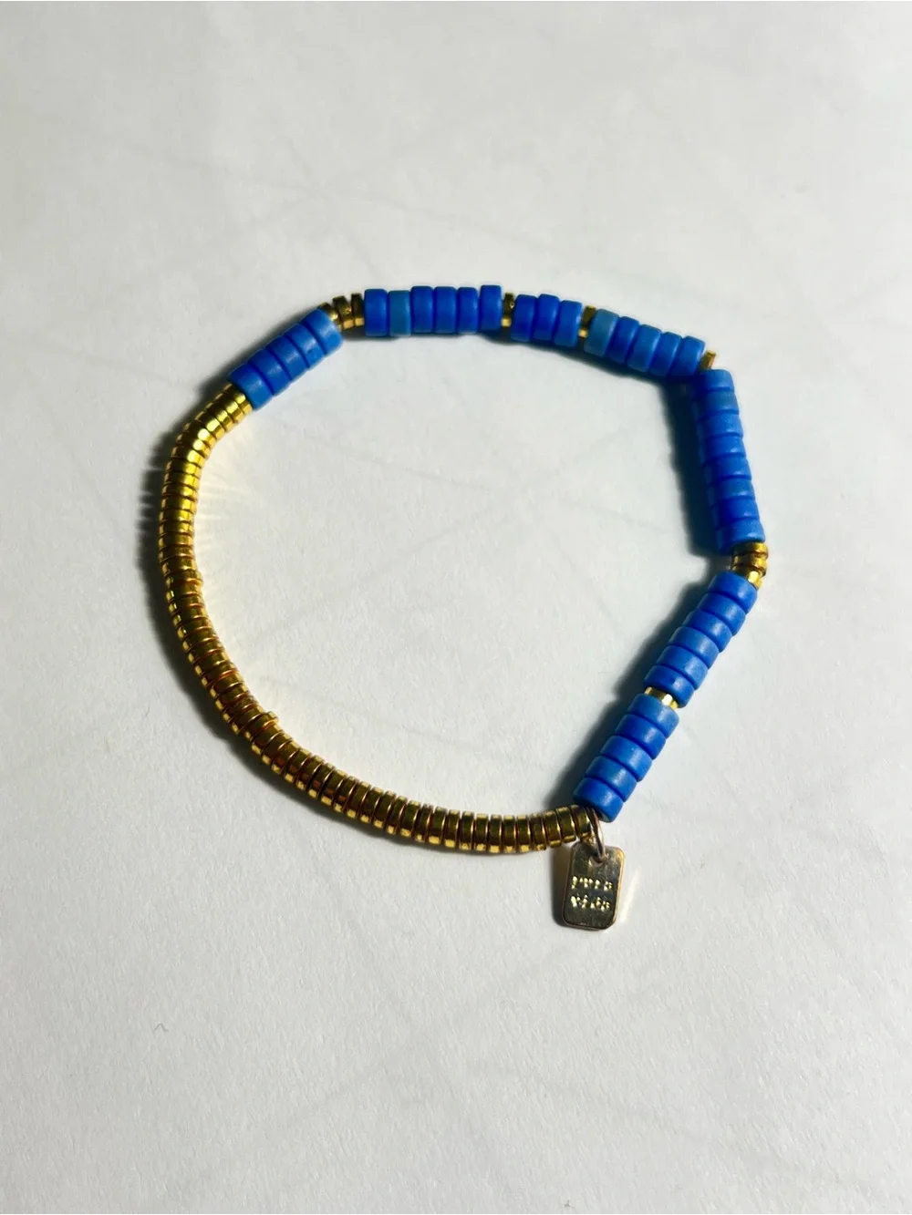 Pura Vida Blue and Gold Beaded Stretch Bracelet